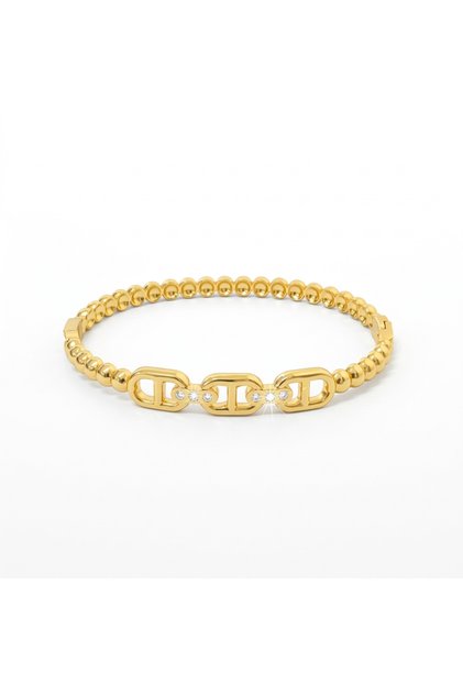 Gold-color 58-60mm Elegant Gold Color Snap Bracelet, Stainless Steel Zircon Type D Bangle, Luxe Feel