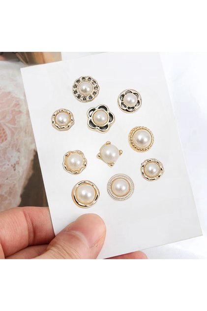10pcs combination A 10pcs No-Sew Pearl Rhinestone Button Pins for Women, Decorative Safety Button Co