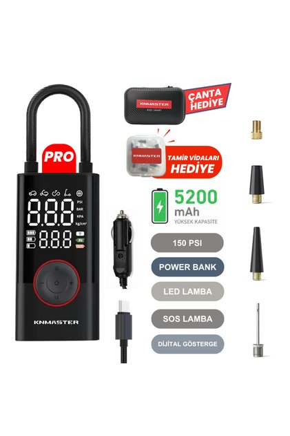 LP200 PRO - 150 PSI Dijital Şarjlı Akıllı Lastik Pompası | Taşınabilir Hava Kompresörü