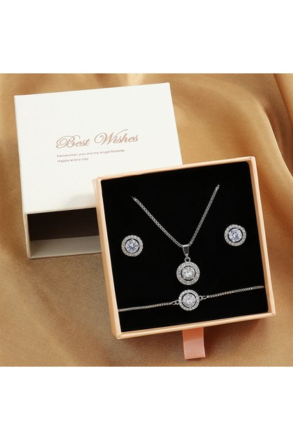 White with box ZAKOL 3 Pcs Jewelry Set Gift For Women Shiny AAA Cubic Zirconia Earrings Bracelet Nec