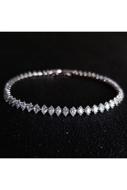 Silver Luxury Roman Crystal Geometric Chain Bracelets for Women Trendy Goth Full Rhinestone Marquise