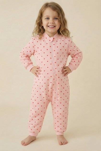 Unisex Çocuk Elyaf Dolgulu Uyku Tulumu - Pembe
