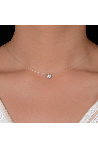 NC18Y0400 Fashion Shiny Crystal Necklace For Women Female Transparent Fishing Line Round Zircon Chok