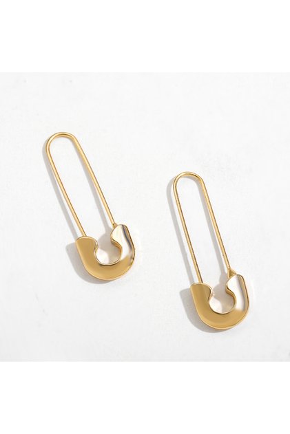 21780 Minimalist Safety Pin Shape Leverback Earrings for Women U-shaped Gold Plated Lock Pendant Pie