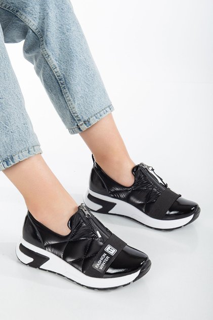 Black Striped Women's Casual Shoes - Elastic
