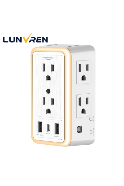 USB Wall Charger Surge Protector 6 Outlet Extender with 3 USB Charging Ports (1 USB C Outlet)and Nig