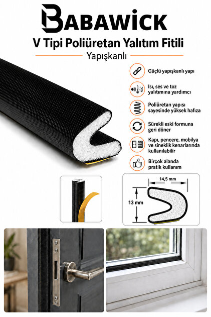 V Type Polyurethane Foam Sealant, Door Window Seal, Sponge Sound Dust and Heat Insulation 4 Meters Black