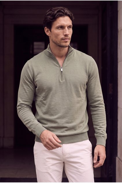 Lars Selanik Örme Kumaş Yarım Fermuar Erkek Sweatshirt - Haki