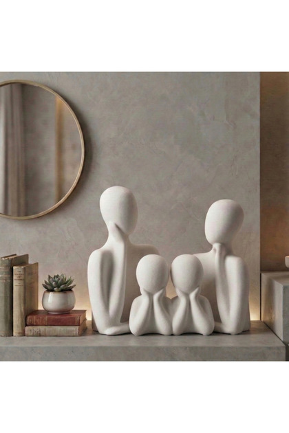 Dekoratif 4'lü Soyut Aile Biblosu - Modern Tasarım Anne Baba Çocuk Figürü Ev Dekorasyonu 7cm