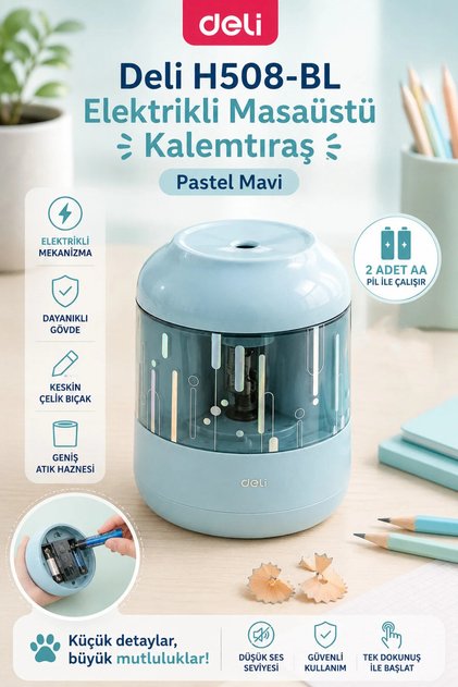 Elektrikli Masa Üstü Pastel Mavi Kalemtıraş H508-BL