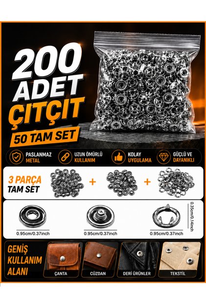 9.5mm Nikel Gümüş Bebe Çıtçıt 400 Adet 100 takım