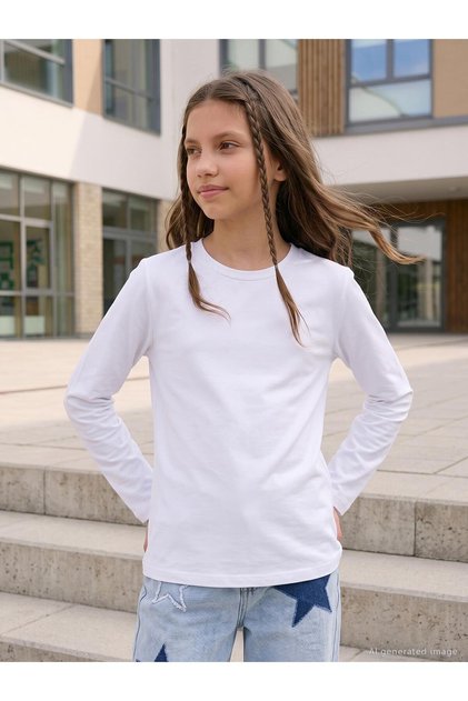 Girl's Basic Sweatshirt | Lycra Single Jersey Long Sleeve | School Nursery and Daily Use - White