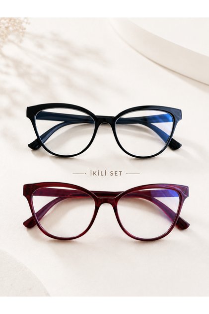 Set of 2 Cat Eye Black Burgundy Bone Transparent Women Men Unisex Blue Light Protection Screen Glasses Eyewear