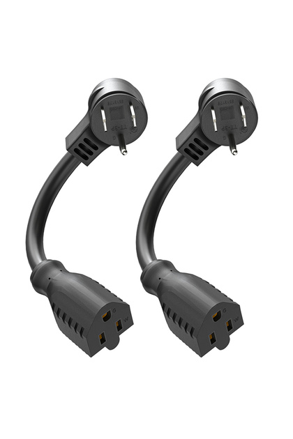 black 2pcs 1 Foot Extension Cord, Low Profile Angled Flat Plug, 3 Prong Grounded Wire, 125V/10A Rat