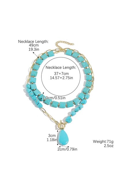 1 Available Necklace for Women Natural Turquoise Beaded Jewelry Double Teardrop Pendant Turquoise Be