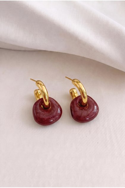 Bordo İki Parça Tasarım Kadın Küpe
