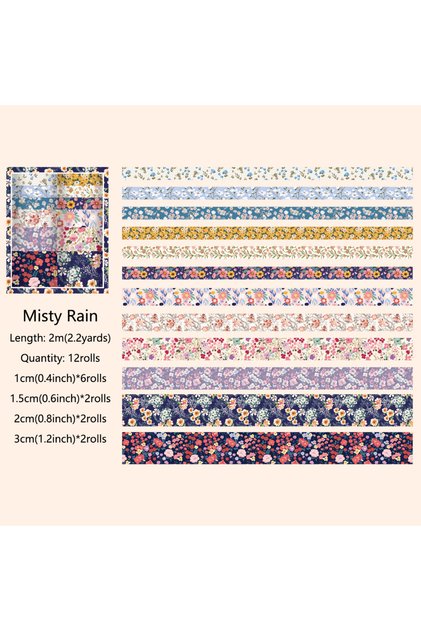 Misty Rain 12 Rolls Vintage Floral Washi Tape Set DIY Colored Decorative Masking Tape Notebook Diary