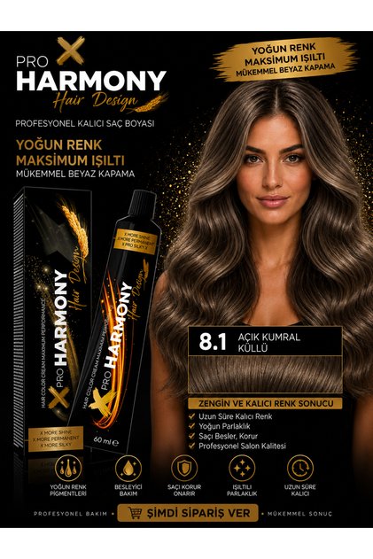 Küllü Kumral Saç Boyası 8.1 Açık Küllü Kumral Kalıcı Tüp Saç Boyası 60 ml Profesyonel Kuaför
