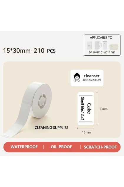 لفة واحدة من ملصقات Niimbot D110 مقاس 15×30 مم، بيضاء اللون، مقاومة للماء والزيوت، حرارية، مناسبة لملصقات D11/D110/D101