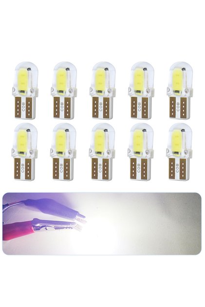 WHITE 10PCS Powerful COB LED T10 W5W Clearance Lights Turn Signals 12V White/Yellow/Blue Reading Lam
