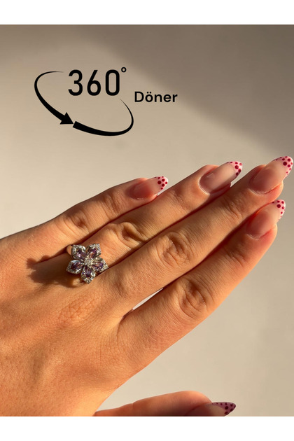 Silver Color Purple Zircon Stone Flower Women's Steel Adjustable Stress Ring