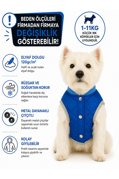 Small Breed Blue Anorak Puff Cat Dog Outfit Vest (01-11 kg)