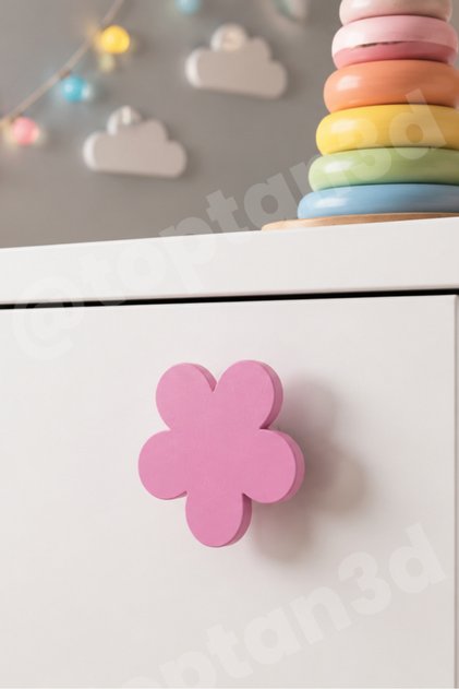 (5 cm) Pembe Çiçek Dolap Kulpu, Modern Mobilya Kulpu, Çiçek Kulp, Papatya Kulp (Kulp Vidası Dahildir)