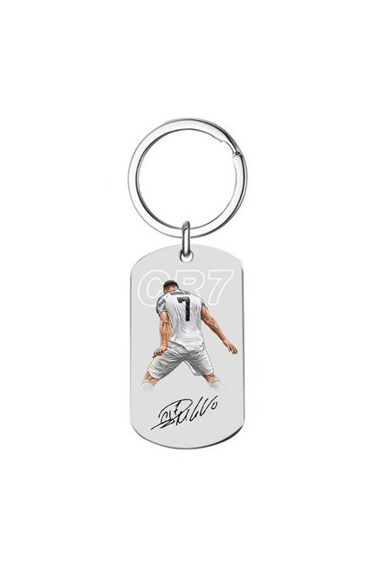 WHITE CR7 Soccer Gift for Men, Signature No.7 Zinc Alloy Keychain, Football Fan Car Pendant Memorabi