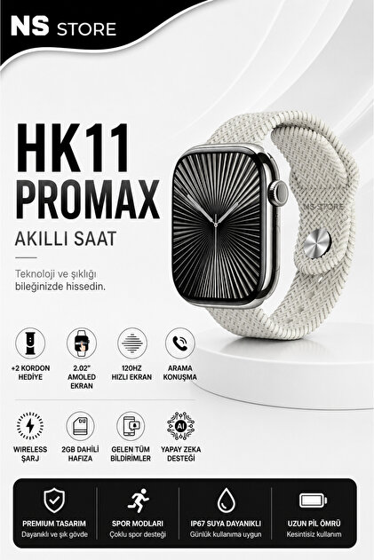 HK11 Pro Max Akıllı Saat | AMOLED Ekran, Tüm Telefonlara Uyumlu, Kordon Hediyeli, Yeni 11 Serisi