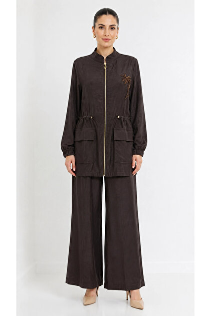 1032 Floral Beaded Embroidered Trouser Suit - Bi̇tter