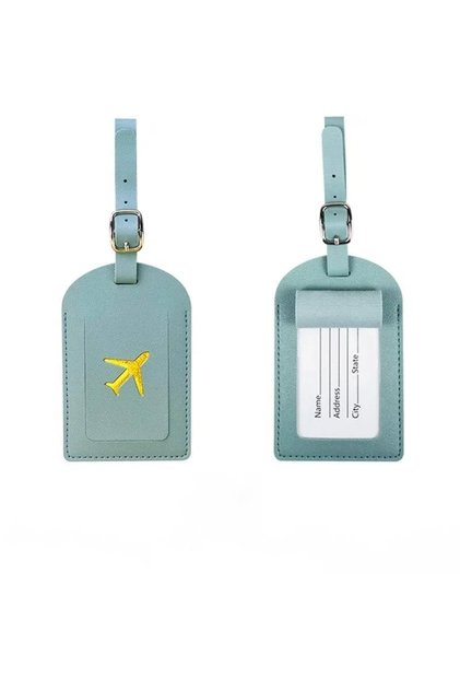 Light blue Stamped Leather Business Luggage Tag Suitcase Label Luggage Boarding Case Label N
