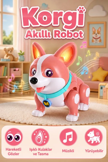 Robot Köpek Korgi - Eğitici Oyuncak Akıllı Köpek - Işıklı, Hareketli, Sesli Oyuncak Evcil Hayvan