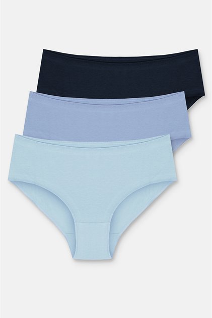 Lila / Lacivert / Mavi 3'lü Pamuklu Basic Yüksek Bel Slip Külot