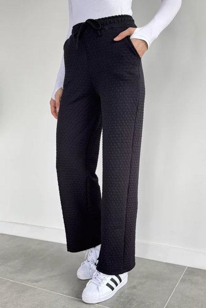 Women's Elastic Waist High Waist Self Patterned Pants