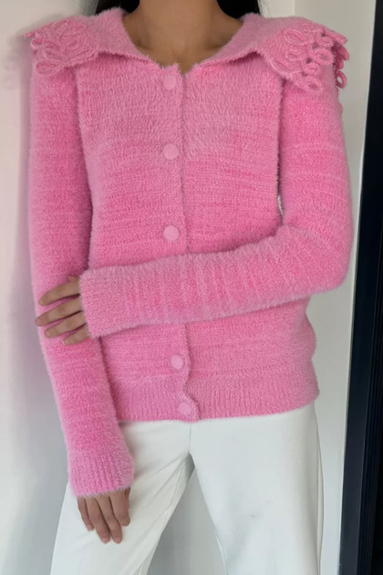 Gülseli Women's Collar Detailed Soft Yarn Knitwear Jacket
