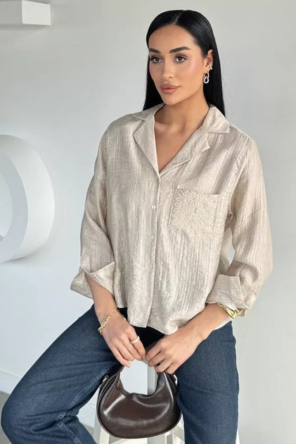Kadın Cepli Oversize Gömlek