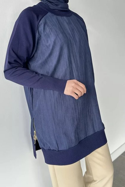 Gülseli Side Zipper Detailed Crew Neck Hijab Tunic
