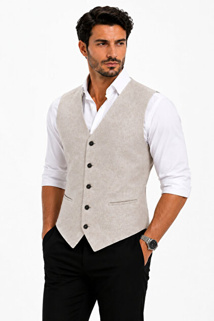 Men's Vest V-Neck Beige Melange 50302