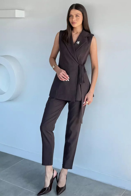 Women's Brooch Detailed Waist Elastic Vest and Trousers Two-Piece Set