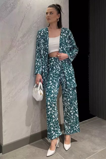 Women's Patterned Kimono Pants Double Set