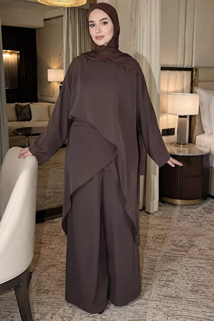 Pantaloni cu talie elastică, bluză poncho cu design special, set dublu cu îmbrăcăminte musulmană