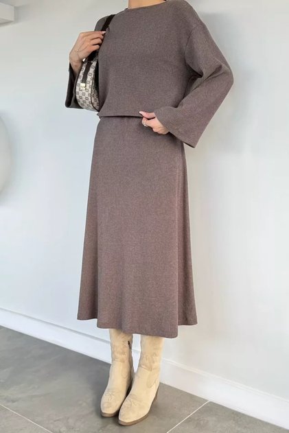 Women's Self-Patterned Blouse Skirt Two-Piece Set