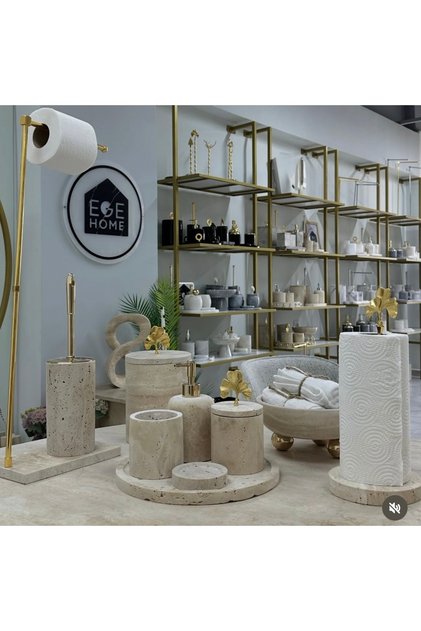 Decorative Natural Travertine Marble 10 Piece Gold Gingo Bathroom Set