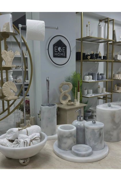 Decorative Natural White Marble 9 Piece Silver Ball Bathroom Set