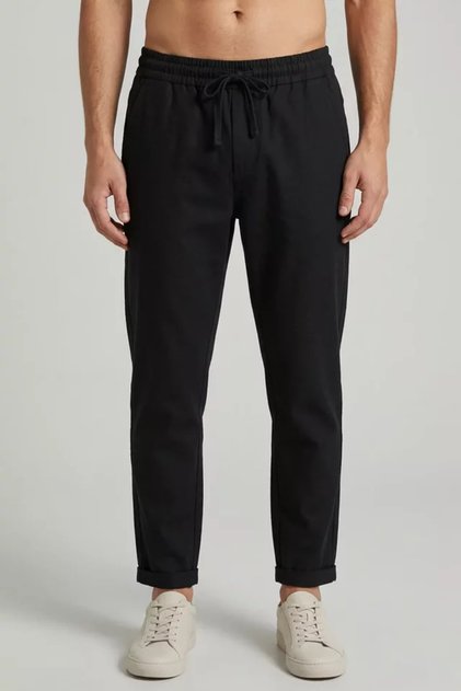 Pantaloni de in pentru bărbați cu talie elastică