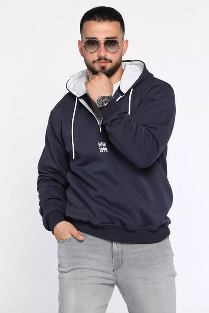 Men's Hooded Half-Zipper Ribbed Slim Fit Three-Thread Sweatshirt