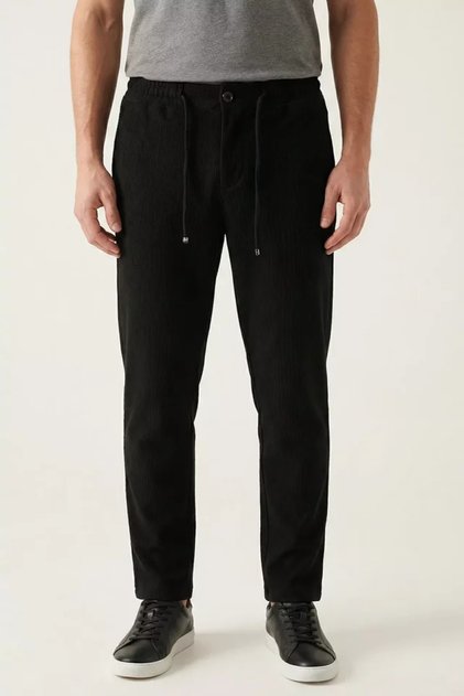 Men's Velvet Trousers with Elastic Waist and Self-Line Pattern