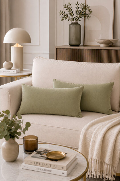 غطاء وسادة مقاس 30x50 باللون الأخضر المريمي (Sage Green) مجموعة من قطعتين، غطاء وسادة مستطيل الشكل ناعم وعصري لتزيين الأريكة والسرير