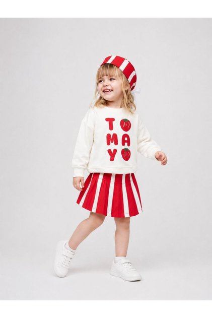 Girl's Tomato Girl Tomato Patterned Skirt Set (with Hat as a Gift)