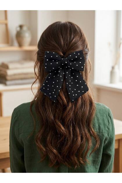 Retro Black Polka Dot Bow Automatic Buckle - Classic Polka Dot Patterned Tail Ribbon Buckle